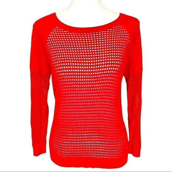 EXPRESS Red Open Knit Mesh Long Sleeves SMALL - Picture 1 of 13